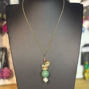 Elephant Pendant Necklace with Jade and Glass Accents